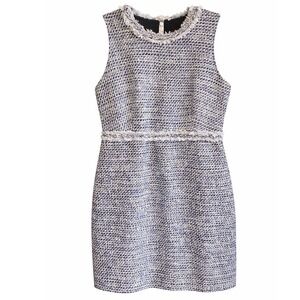 J. Crew Tweed Sleeveless Sheath Dress Frayed Trim Workwear Size 8